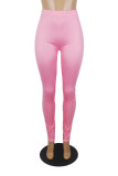 Pink Polyester Elastic Fly Mid Print pencil Pants Bottoms