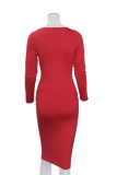 Red Sexy Solid Hollowed Out V Neck Wrapped Skirt Dresses
