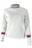 White O Neck Long Sleeve Print Patchwork Long Sleeve Tops