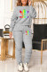 Grey Fashion Casual Print Fold O Neck Long Sleeve Two Pieces