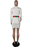 White Casual Print Patchwork O Neck A Line Dresses