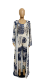 Grey Casual Print Patchwork O Neck Long Sleeve Three Pieces