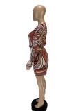 Red Fashion Sexy Print Strap Design V Neck Long Sleeve Two Pieces