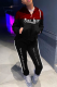 Black Casual Patchwork Embroidered Hooded Collar Long Sleeve Two Pieces