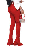 Red Fashion Street Adult Polyester Solid Flounce Boot Cut Bottoms