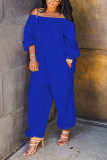 Blue street Solid Long Sleeve one word collar Jumpsuits