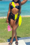 White Fashion Sexy Patchwork Tassel Backless Swimwears Set