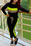 Red Casual Leopard Patchwork O Neck Long Sleeve Two Pieces