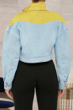 Light Blue Street Leopard Patchwork Turndown Collar Outerwear