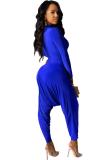 Blue Casual Fashion adult Draped Two Piece Suits Solid Loose Long Sleeve Two-piece Pants Set