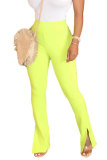 Fluorescent Yellow White Black Pink Orange Light Blue Fluorescent Yellow Polyester Elastic Fly Sleeveless High Patchwork Solid Split Straight Pants Bottoms