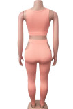 Pink Milk Silk Fashion Sexy adult Ma'am Patchwork Solid Two Piece Suits pencil Sleeveless Two Pieces