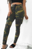 White Fashion Casual Camouflage Print Mid Waist Trousers