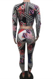 Multicolor Fashion Casual Print Basic Square Collar Long Sleeve Two Pieces