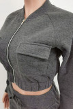 Grey Fashion Solid Long Sleeve Regular Sleeve Two Pieces