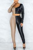 Black Fashion Casual Solid Patchwork O Neck Long Sleeve Two Pieces