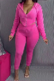 Pink Solid Hooded Collar Long Sleeve Two Pieces