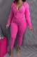 Pink Solid Hooded Collar Long Sleeve Two Pieces
