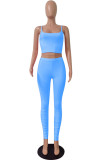 Light Blue Sexy Solid pencil Sleeveless Two Pieces
