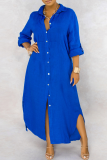 Blue Casual Solid Patchwork Turndown Collar Dresses