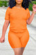 Orange Casual Solid Split Joint O Neck Short Sleeve Two Pieces