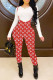 Red Fashion Casual Print Basic O Neck Long Sleeve Two Pieces