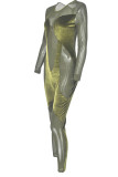 Red Fashion Sexy Patchwork Solid See-through O Neck Skinny Jumpsuits