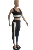 Black Casual Sportswear Patchwork Basic U Neck Sleeveless Two Pieces