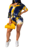 Blue Polyester Fashion Sexy adult Patchwork Print Tie Dye Two Piece Suits Straight Half Sleeve Two Pieces