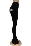 Black Fashion Street Adult Polyester Letter Print Letter Boot Cut Bottoms