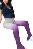 purple Polyester Elastic Fly Mid Draped Gradient Boot Cut Pants Bottoms
