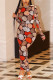 Brown Fashion Casual Print Basic O Neck Regular Jumpsuits