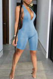 Apricot Sexy Casual Solid Backless Halter Sleeveless Skinny Romper