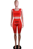 Red venetian Fashion Active adult Ma'am Patchwork Solid Two Piece Suits pencil Sleeveless Two Pieces