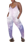 purple Fashion Sexy Print Patchwork Tie-dyed Sleeveless V Neck Jumpsuits