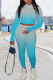 Sky Blue Casual Print Letter Turndown Collar Long Sleeve Two Pieces