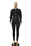 Grey Casual Solid Zipper Collar Long Sleeve Two Pieces