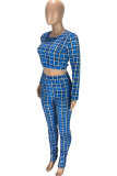 rose red Fashion Casual adult Ma'am Plaid Patchwork Two Piece Suits pencil Long Sleeve Two Pieces