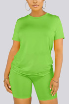Fluorescent green Polyester Fashion Sexy adult Ma'am Patchwork Solid Two Piece Suits pencil Short Sleeve Two Pieces