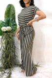 Black Sexy O Neck Striped Print Stripe Plus Size