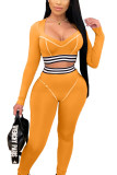 Orange Sexy Polyester Solid Split Joint Long Sleeve Regular Sleeve Short Two Pieces