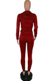 Red Fashion Casual Adult Twilled Satin Solid Split Joint Hooded Collar Long Sleeve Regular Sleeve Regular Two Pieces