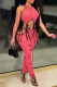 Watermelon Red Fashion Sexy Casual Print Hollowed Out Strap Design O Neck Skinny Jumpsuits