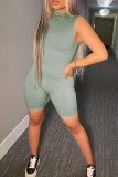 Blue Fashion Casual Solid Basic O Neck Sleeveless Skinny Romper