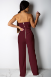 Maroon Polyester Fashion Sexy Patchwork Solid Lace Trim Casual Two-piece Pants Set