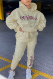 Beige Fashion Casual Letter Print Letter Hooded Collar Long Sleeve Two Pieces