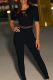 Black Sexy Striped Patchwork O Neck Skinny Jumpsuits