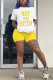 Yellow Fashion OL Print Two Piece Suits Straight Short Sleeve Two Pieces