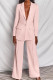 Pink Fashion Casual Solid Basic Turn-back Collar Long Sleeve Two Pieces