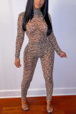 Apricot Sportswear Print O Neck Regular Jumpsuits